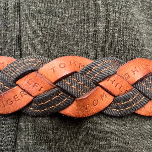 TOMMY HILFIGER Braided Leather Denim Womens Belt Size Medium Brown Blue 90s y2k - Picture 7 of 12